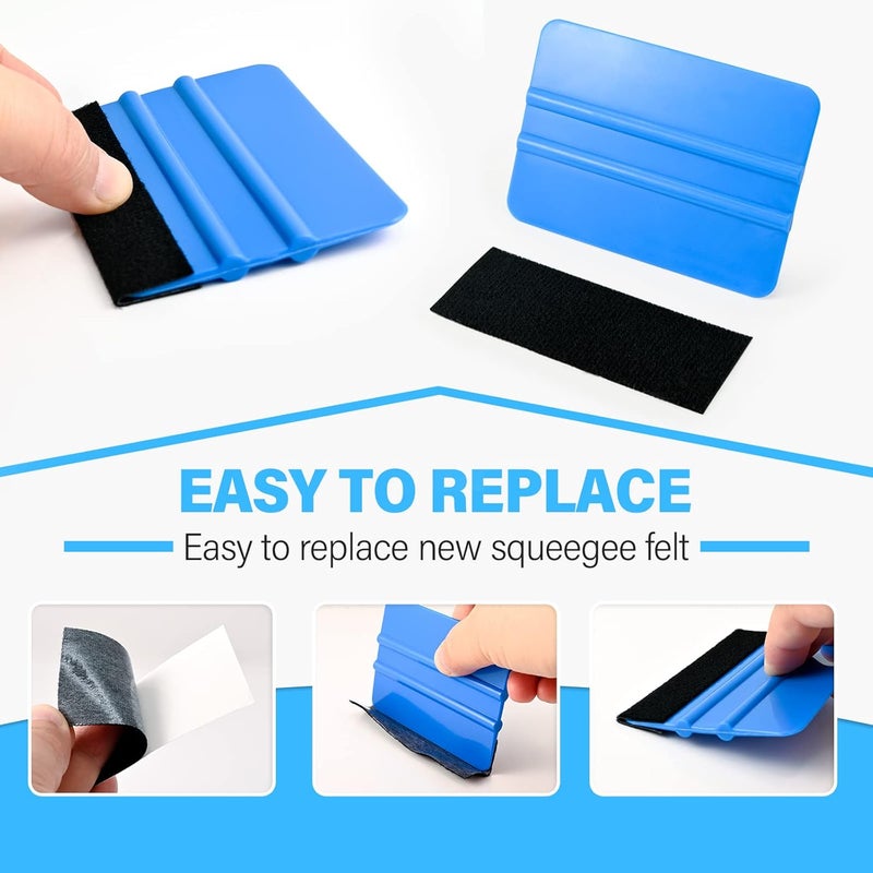 Gomake 20 Pack Vinyl Squeegee with 20PCS Felt Fabric for Tint Film Decal Squeegee Application Tool Vinyl Wrap Installation Wallpaper Smooth Tool (Black and Blue, 20) - Image 4